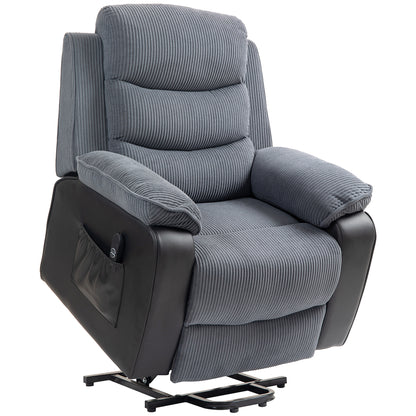HOMCOM Power Lift Recliner Chair for Elderly, Patchwork Design Oversized Electric Riser and Recliner Armchair for Living Room with Remote Control, USB Port and 2 Side Pockets, Dark Grey 