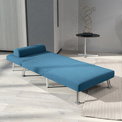 HOMCOM Single Velvet-Feel Sleeper Chair - Blue 