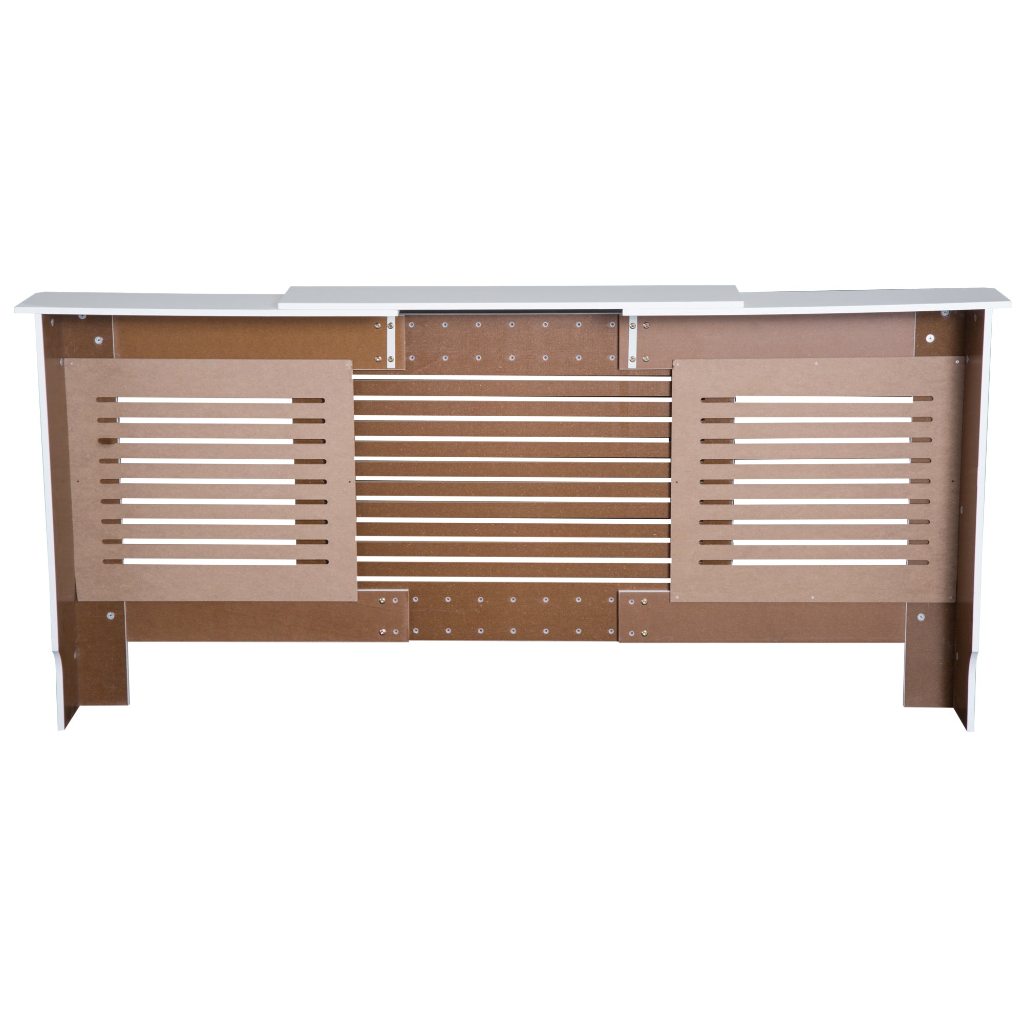 HOMCOM MDF Extendable Radiator Cover Cabinet Shelving Home Office Slatted Design White 139-208.5L x 20.5W x 82.5H cm 
