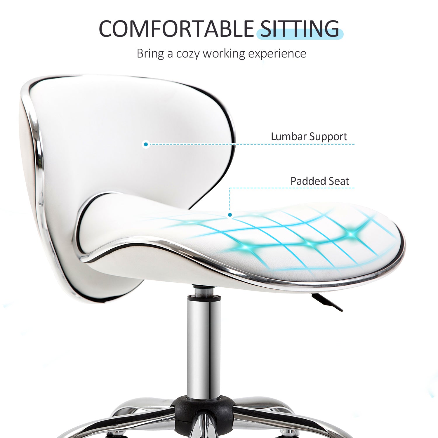 HOMCOM Adjustable Rolling Swivel Beauty Salon Chair, Stool for Spa, Technician - White 