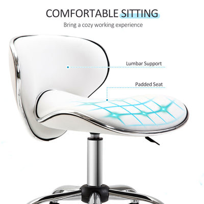 HOMCOM Adjustable Rolling Swivel Beauty Salon Chair, Stool for Spa, Technician - White 
