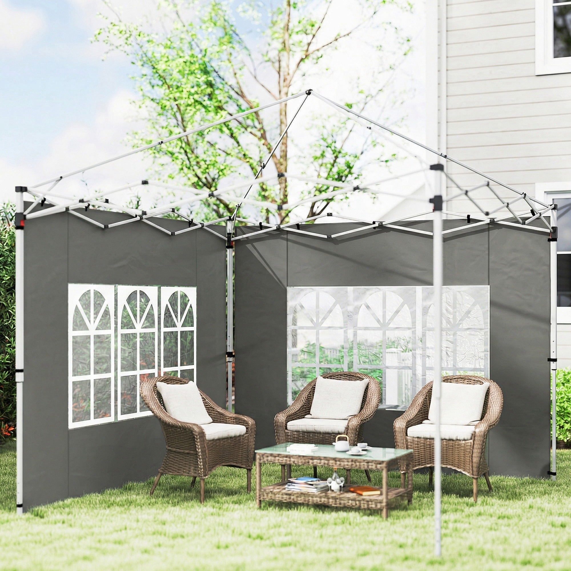 Outsunny Gazebo Side Panels, Sides Replacement with Window for 3x3(m) or 3x4m Pop Up Gazebo, 2 Pack, Dark Grey 