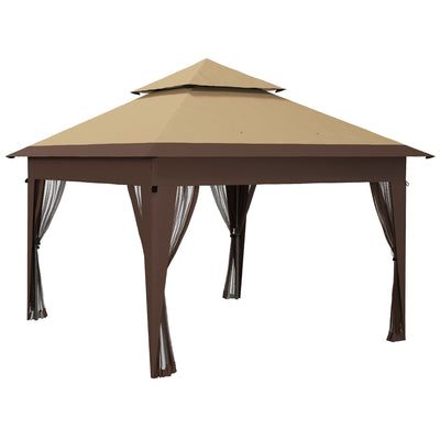 Outsunny 3 x 3(m) Pop Up Gazebo with Mosquito Netting, 1 Person Easy up Marquee Party Tent with 1-Button Push, Double Roof, Carry Bag, Sandbags, Height Adjustable Instant Shelter, Khaki 