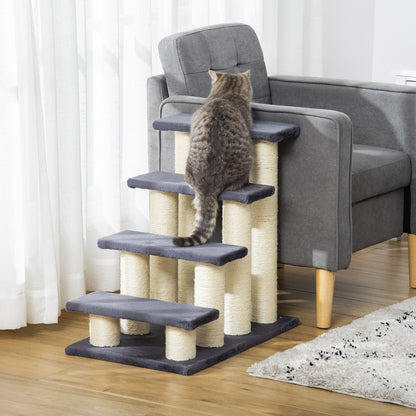 PawHut Dog Steps for Bed 4 Step Pet Stairs for Dog Cat ladder Scratch Post Grey 