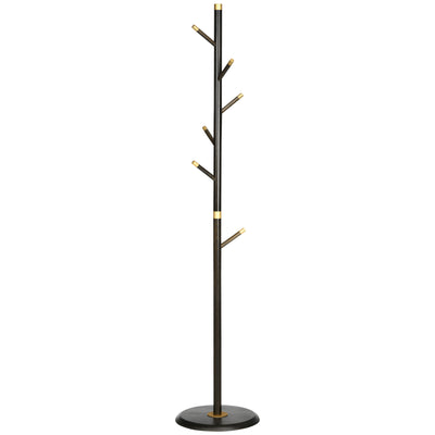 HOMCOM Vintage Coat Rack Stand Freestanding Hall Tree with 6 Hooks Bamboo Frame for Entryway Hallway Bedroom Walnut 