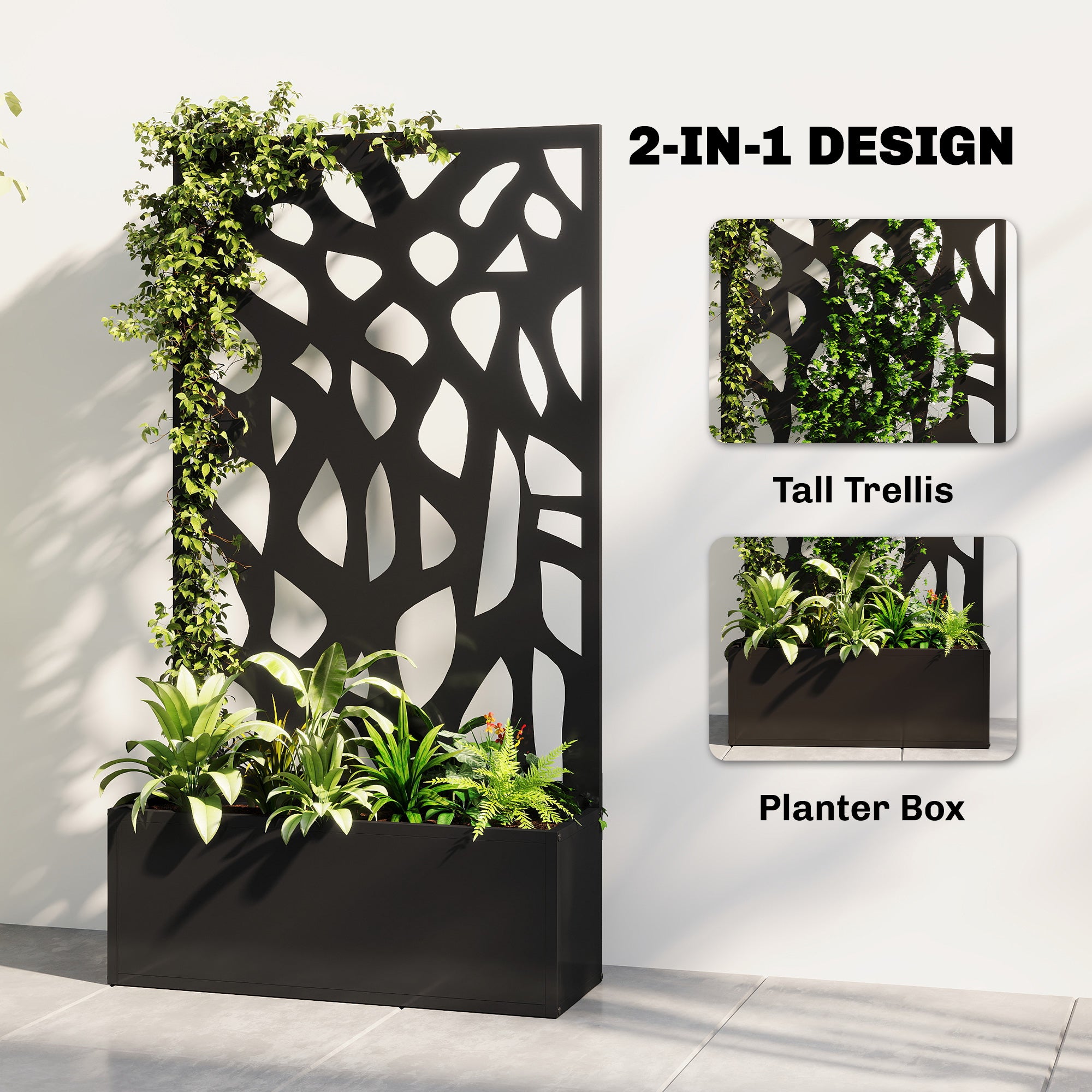 Outsunny Metal Raised Garden Bed with Trellis, Outdoor Planter Box with Privacy Screen, Elevated Garden Box for Climbing Plants 