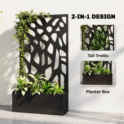 Outsunny Metal Raised Garden Bed with Trellis, Outdoor Planter Box with Privacy Screen, Elevated Garden Box for Climbing Plants 