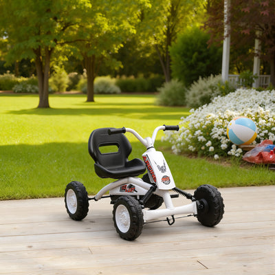 AIYAPLAY Kids Pedal Go Kart with Steel Frame, Sporty Design, for Ages 2-5 Years, White 
