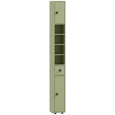 kleankin 180cm Slim Bathroom Cabinet, with Drawer, Shelves and Cupboards - Green 