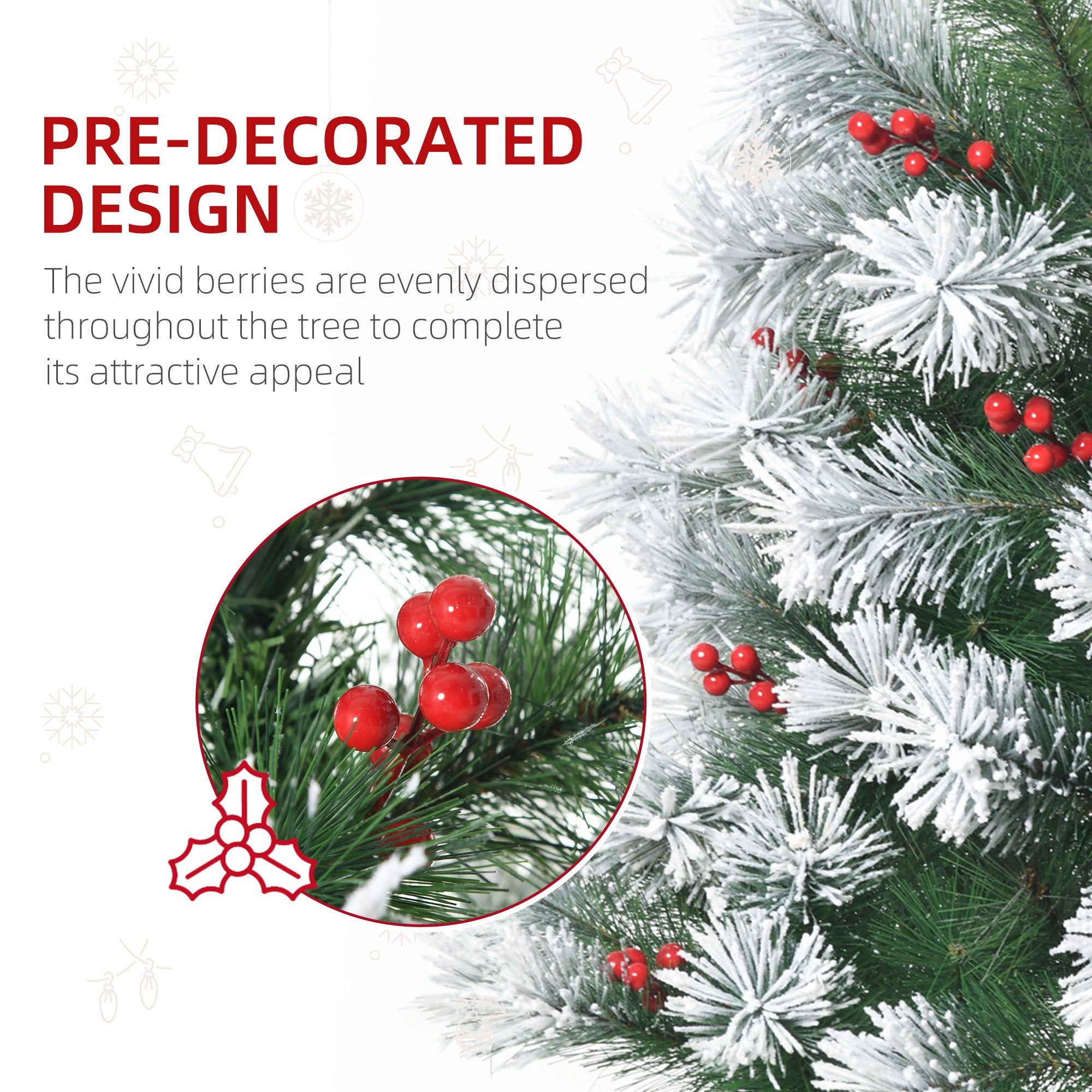 HOMCOM Indoor Christmas Tree Artificial Berry Xmas Decoration with Metal Stand and 184 Tips (5FT(150CM)) 