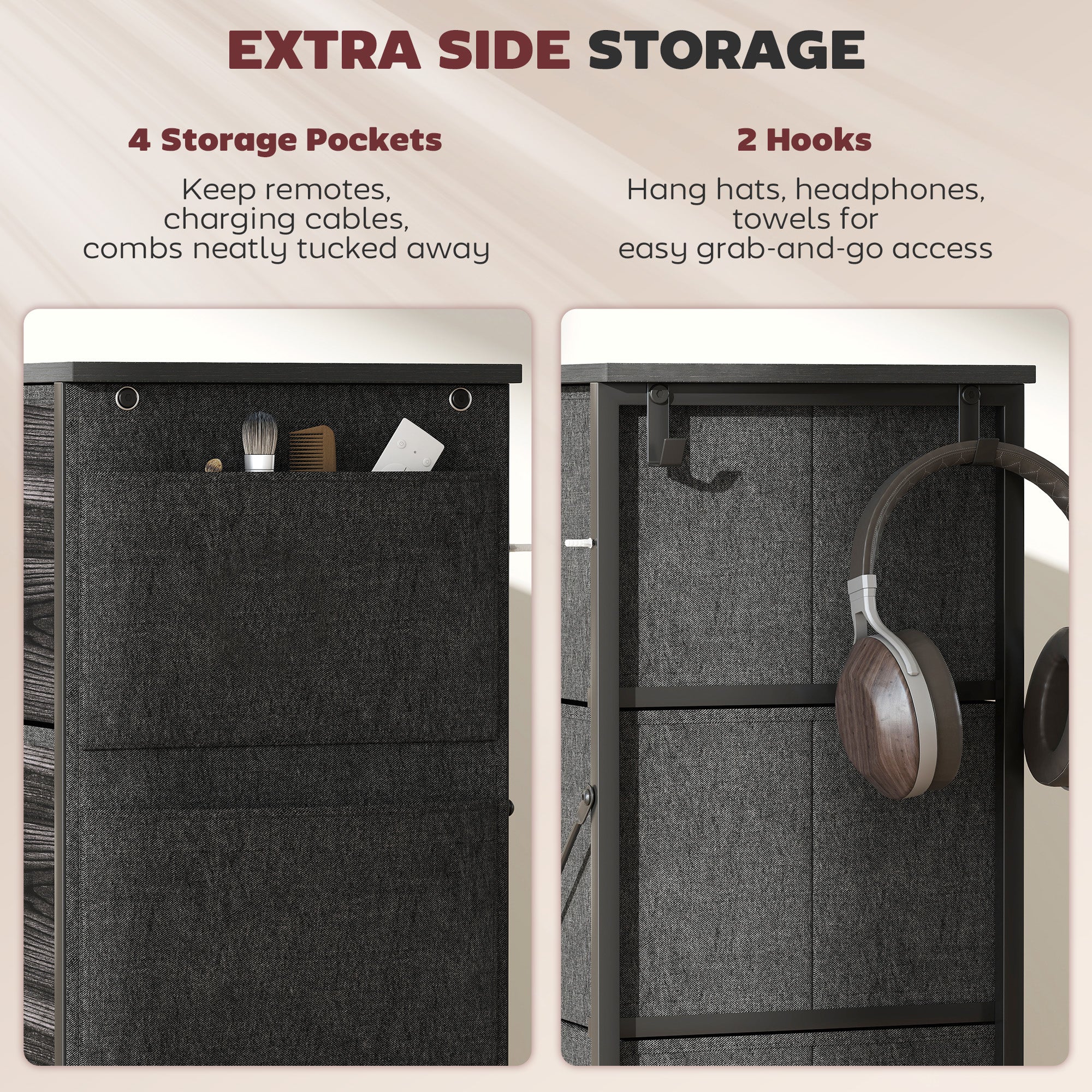 HOMCOM Chest of Eight Fabric Drawers - Black