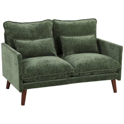 HOMCOM 2 Seater Sofa, Loveseat Sofa with Spring Cushions, Wide and Deep Seat, Wood Legs, Green