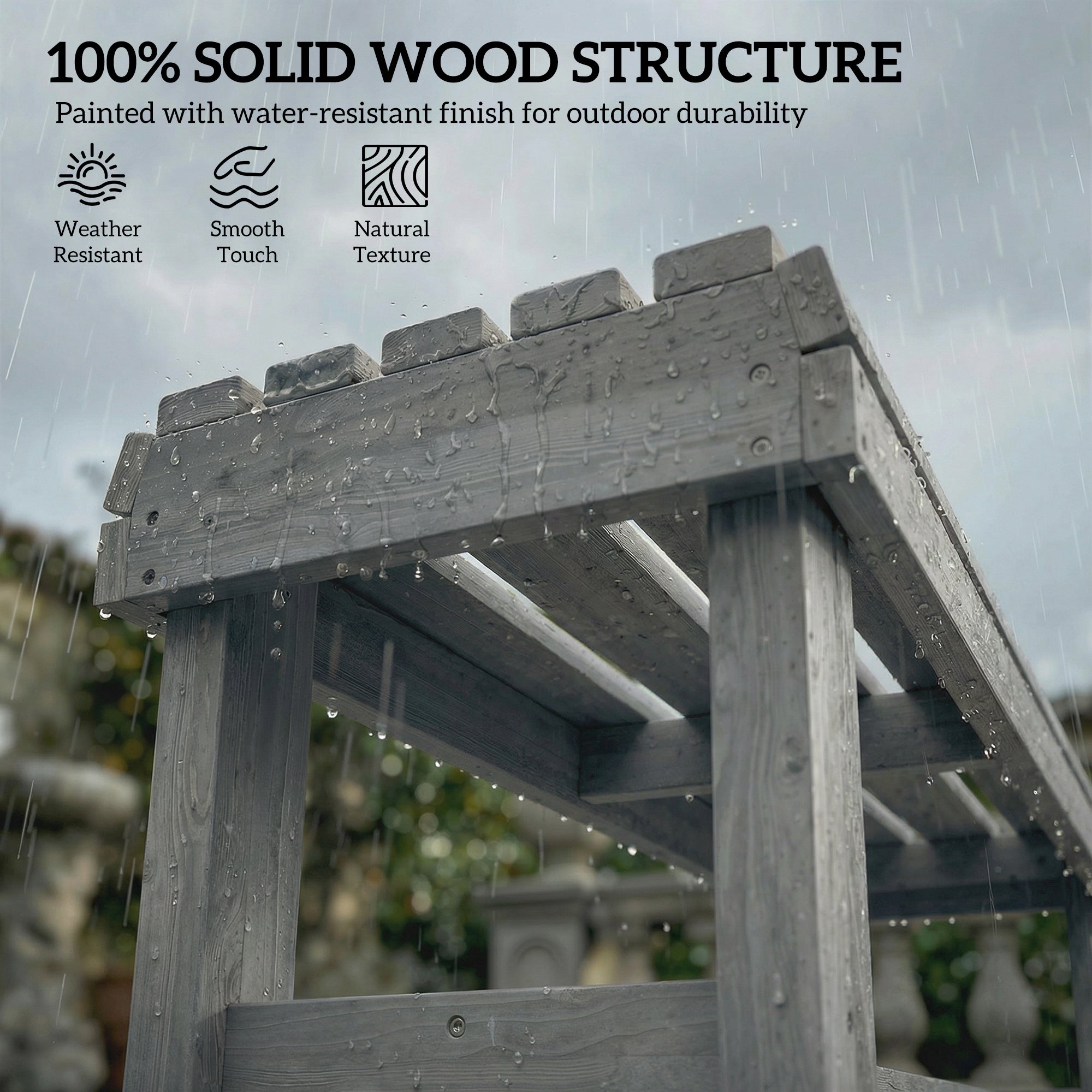 Outsunny Wooden Outdoor Bench, 2 Seater Garden Bench, Backless Patio Bench with Slatted Curved Seat, Grey Embossed Finish 