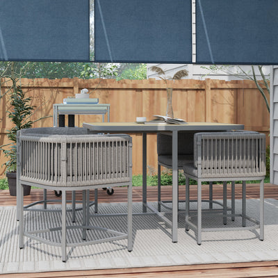 Outsunny 4 Seater Rattan Cube Garden Furniture Set with Cushions, Square Garden Dining Set with Stone Composite Board Top Table, Outdoor Dining Table and Chairs, Grey 