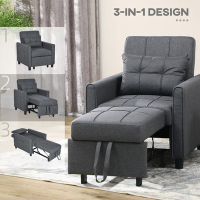 HOMCOM Linen-Look Single Chair Bed - Grey 