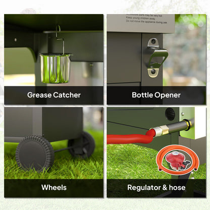 Outsunny 7.5kW Three-Burner Gas BBQ Grill, with See-Through Lid - Black 