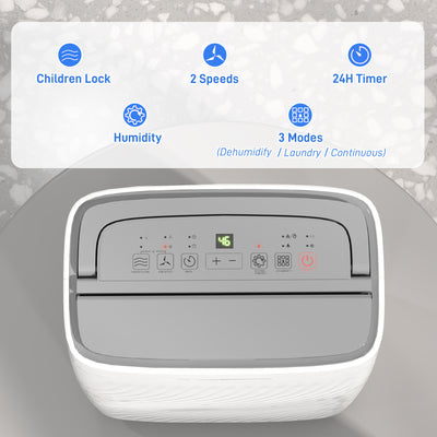 HOMCOM 16L Multi-Mode Dehumidifier, with Wheels - White 