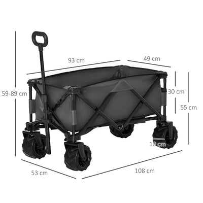 Outsunny Outdoor Pull Along Cart Folding Cargo Wagon Trailer Trolley for Beach Garden with Handle, Anti-Slip Wheel - Dark Grey 