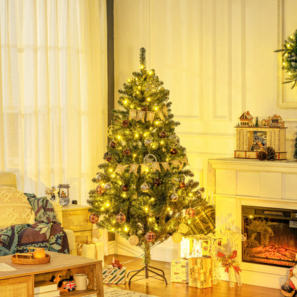 HOMCOM 6' Artificial Prelit Christmas Trees Holiday D\'c3\'a9cor with Warm White LED Lights, Decoration, Banner, Tag, Ball