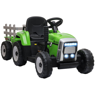 HOMCOM Ride On Tractor, Battery Powered Electric Car, with Detachable Trailer, Remote Control, Music - Green 