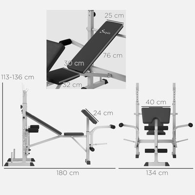 HOMCOM Adjustable Weight Bench with Squat Rack, Heavy Duty Bench Press Rack with Preacher Curl Pad, Leg Developer, Barbell Rack, Butterfly, Home Gym Strength Training Multiuse Workout Bench, Grey 