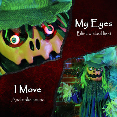 HOMCOM 3'6" Pumpkin Scarecrow Halloween Animatronic, with Glowing Eyes 