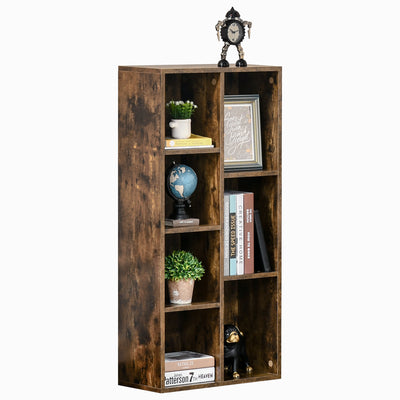 HOMCOM Seven-Cube Bookcase - Rustic Brown Wood Effect 