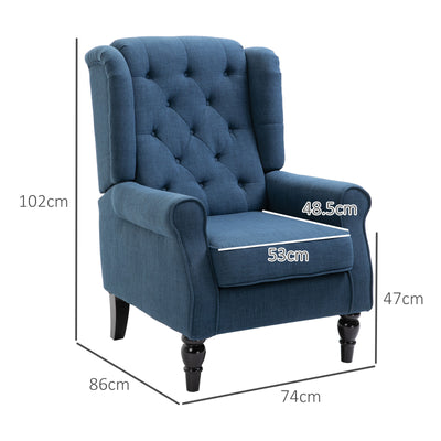 HOMCOM Wingback Accent Chair, Retro Upholstered Button Tufted Occasional Chair for Living Room and Bedroom, Blue 