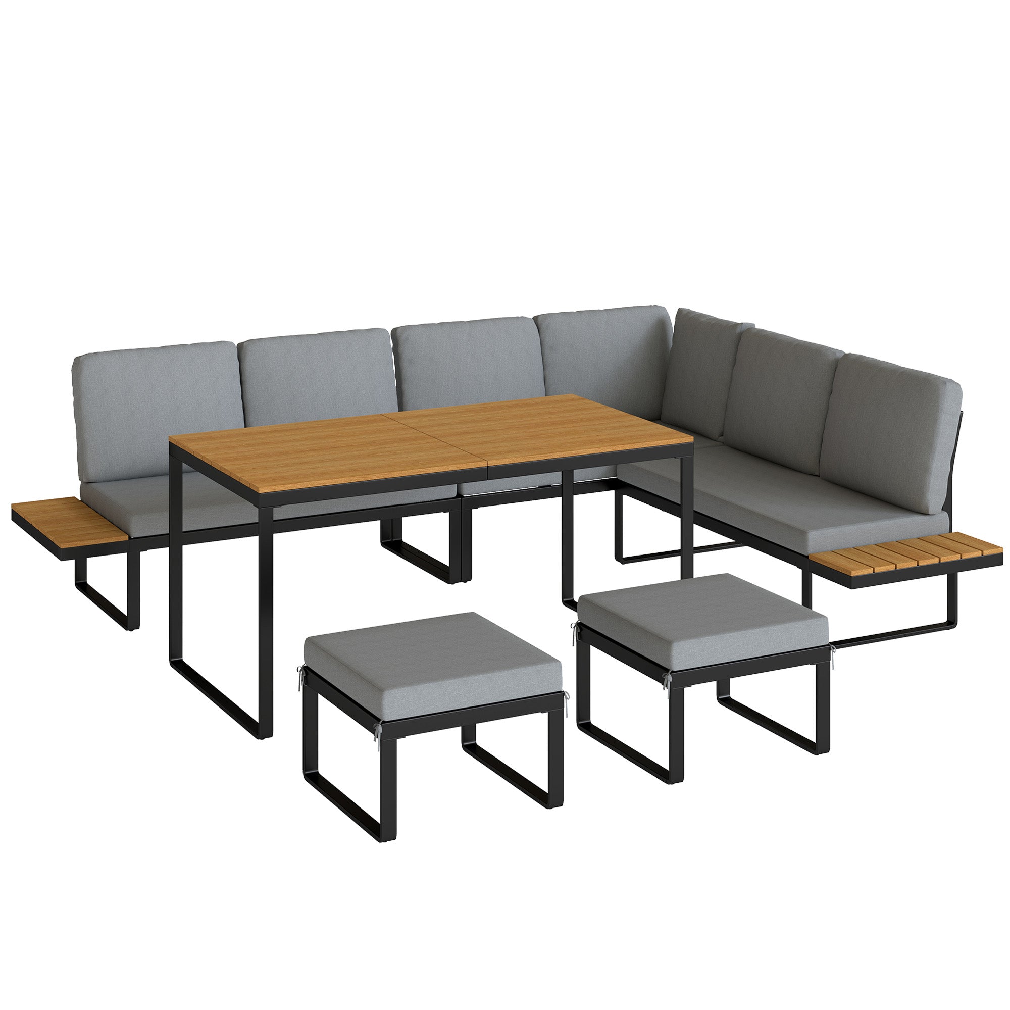 Outsunny Patio Furniture Set Modular Garden Sofa Set 6 Pieces with Dining Table for Outdoor Patio Grey 