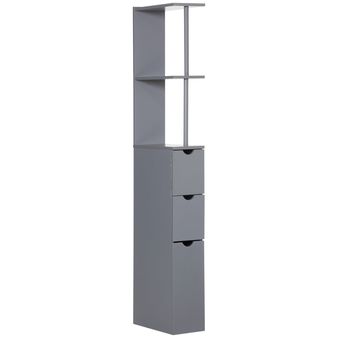 HOMCOM Tall Bathroom Cabinet, Freestanding Bathroom Storage Cabinet with 2-Tier Shelf and Drawers, Narrow Cupboard Storage Unit, Grey 