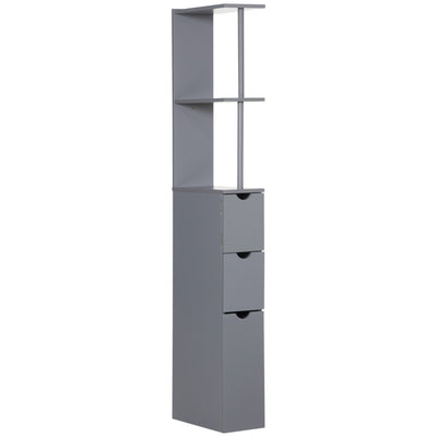 HOMCOM Tall Bathroom Cabinet, Freestanding Bathroom Storage Cabinet with 2-Tier Shelf and Drawers, Narrow Cupboard Storage Unit, Grey 