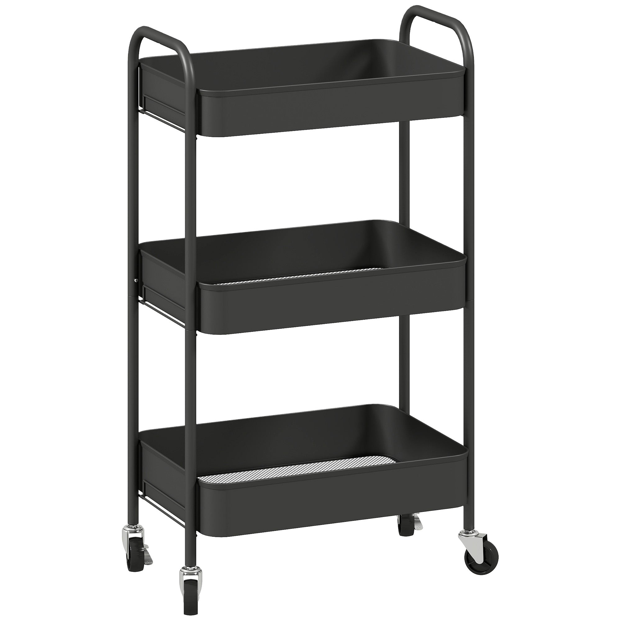 HOMCOM Three-Tier Steel Storage Trolley - Black