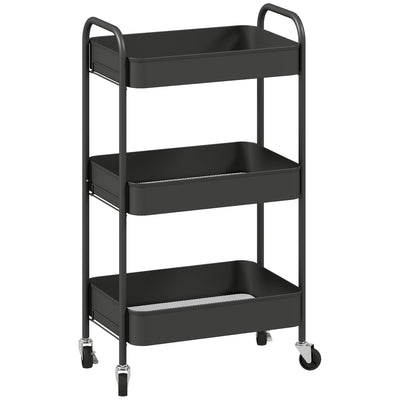 HOMCOM Three-Tier Steel Storage Trolley - Black 