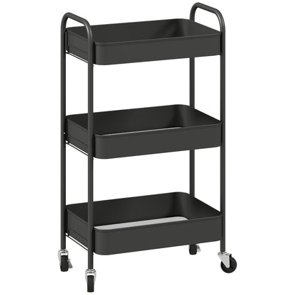 HOMCOM Three-Tier Steel Storage Trolley - Black