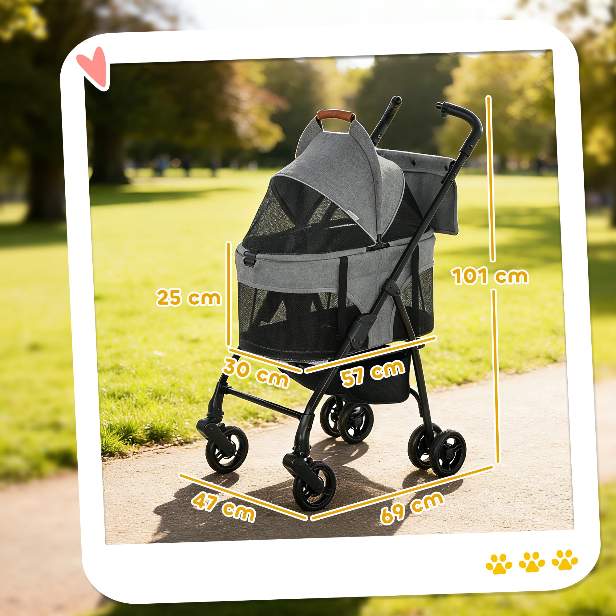 PawHut Pet Stroller, Foldable Dog Cat Stroller with Detachable Carrier, Wheels, Storage Basket, Secure Leash 