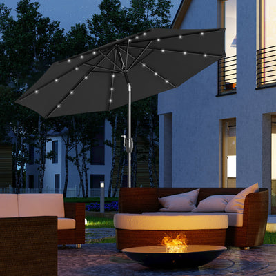 Outsunny \'ce\'a62.7m Garden Parasol Solar Outdoor Tilt Sun Umbrella Patio Sun Shade w/ 24 LED Light, Hand Crank and 8 Ribs, Black 