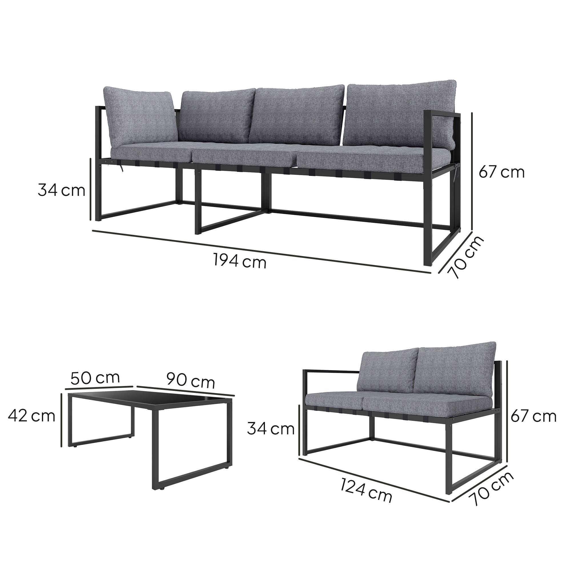 Outsunny Three-Piece L Shaped Garden Furniture Set with Cushions - Grey 