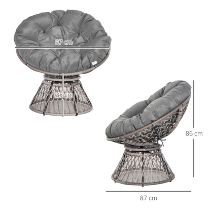 Outsunny 360\'c2\'b0 Swivel Rattan Papasan Moon Bowl Chair Round Lounge Garden Wicker Basket Seat with Padded Cushion Oversized for Outdoor Indoor, Grey