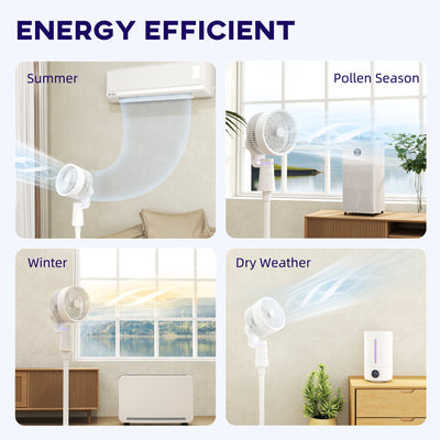 HOMCOM Pedestal Air Circulation Fan with Oscillating, Light Off, White 
