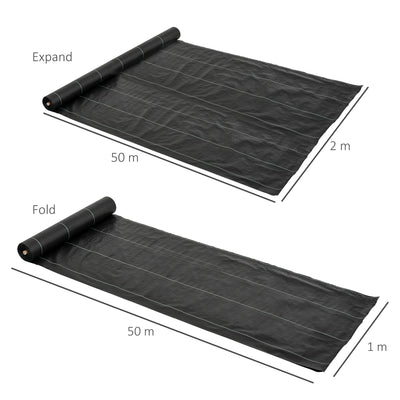 Outsunny 2m x 50m Weed Control Membrane, Heavy Duty Weed Control Barrier Fabric, 90gsm Ground Cover for Patios, Garden, Flower beds, Landscaping 