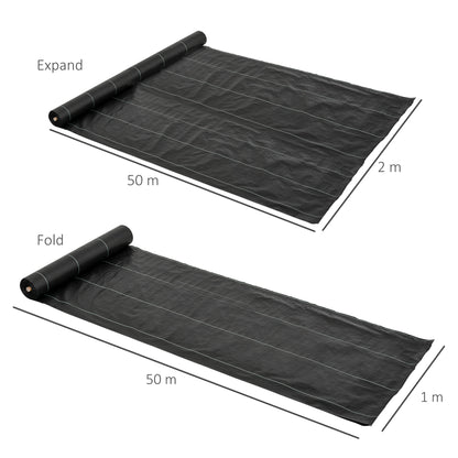 Outsunny 2m x 50m Weed Control Membrane, Heavy Duty Weed Control Barrier Fabric, 90gsm Ground Cover for Patios, Garden, Flower beds, Landscaping 