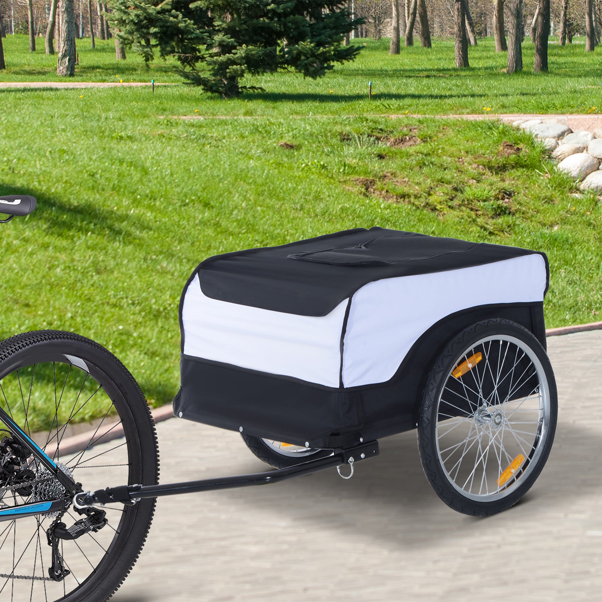HOMCOM Bike Trailer Cargo in Steel Frame Extra Bicycle Storage Carrier with Removable Cover and Hitch (White and Black) 