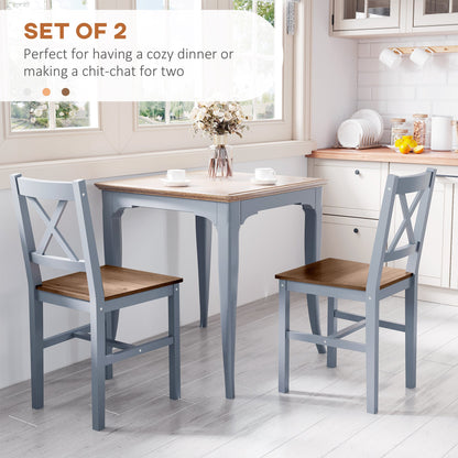 HOMCOM Dining Chairs Set of 2, Pine Wood Kitchen Chairs with Cross Back, Solid Structure for Living Room and Dining Room, Grey 