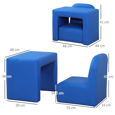 HOMCOM 2 In 1 Toddler Sofa Chair,  48 x 44 x 41 cm, for Game Relax Playroom, Blue 