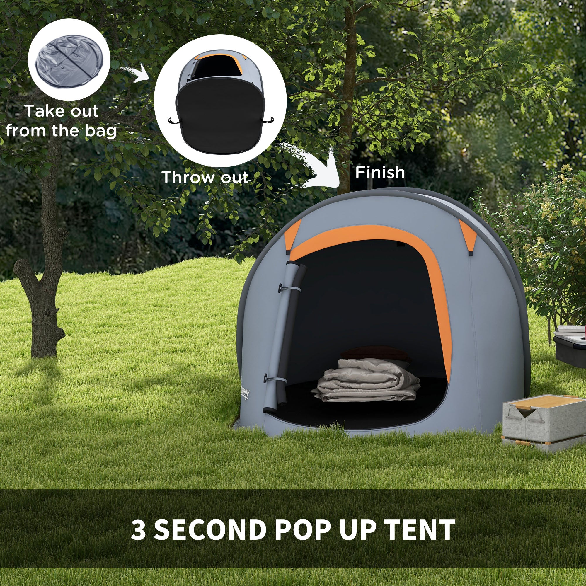 Outsunny Two-Man Pop-Up Dome Tent, with Accessories - Grey 