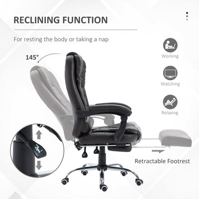 HOMCOM PU Leather Executive Office Chair, High Back Swivel Chair with Retractable Footrest, Adjustable Height, Reclining Function, Brown 
