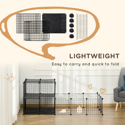 PawHut Pet Playpen with Door, Guinea Pigs Metal Mesh Cage for Small Animal, Chinchilla, 175 x 105 x 70 CM, Black 