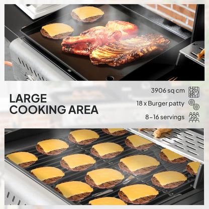 Outsunny Deluxe Duo Gas BBQ, with Grill, Plancha and Side Burner - Black 