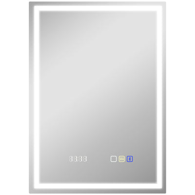 HOMCOM 50 x 70 cm Anti-Fog LED Bathroom Mirror, with Bluetooth and Clock - Silver Tone 