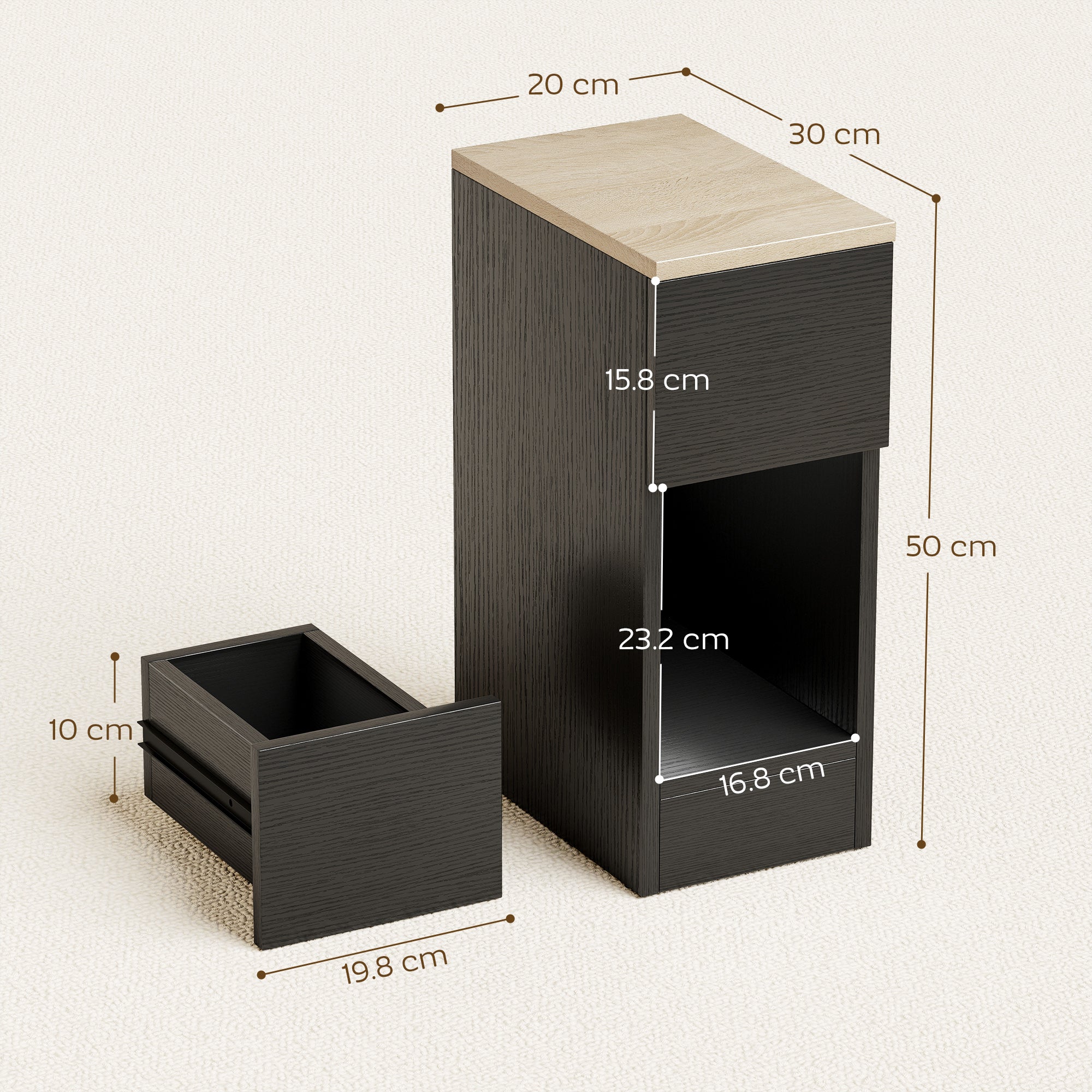 HOMCOM Set of Two Modern Storage Bedside Tables - Black 